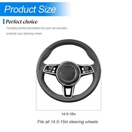 FALVFUN Car Steering Wheel Cover, 14.5"-15" Leather Anti-Slip Sporty Vehicle Steering Wheel Protector, Soft Breathable Auto Interior Decoration Accessories, Universal for SUV Truck Sedan (Black)