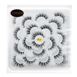Natural-Looking False Eyelashes, Synthetic Fibres, Long and Large Eyelashes, 10 Pairs (B13 11 x 15 x 13 mm)