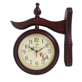 Antique Round Shape Vintage Double Sided Station Black Wooden Wall Clock, Nautical Wall Hanging Station Clocks, Analog Clock for Home and Office Decor, Gift for Mother