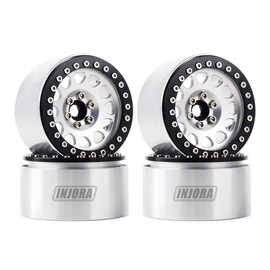 INJORA 4 Stücke 2,2 Beadlock Felgen Metall Räder Felge Set für 1:10 RC Rock Crawler Axial SCX10 RR10 Wraith 90048 90018 TRX4 (Schwarz & Silber)