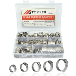 TT FLEX 304 Stainless Steel Single Ear Hose Clamps Kit, 100 Pack PEX Cinch Clamp Rings for PEX Pipe Tubing Connection