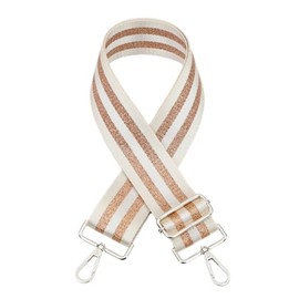 Whakano Fashion Striped Adjustable Shoulder Strap for Bags Women and Men, 5 cm Wide Shoulder Strap, Length Adjustable 80-130 cm Shoulder Strap, for Carry Bags, Silver Buckle, White