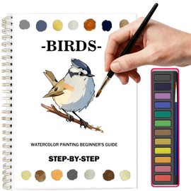 Cuaderno De Acuarela Para Principiantes - Kit Completo De Acuarelas Con 12 Colores Profesionales, Pincel,Aves - Ideal Para Adultos, Niños Y Adolescentes,Manualidades Y Regalo Artístico (Aves)