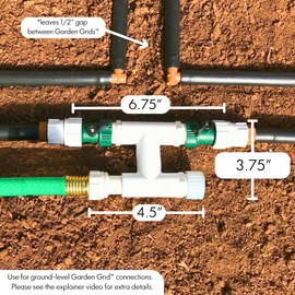 Garden Grid Connection Manifold | Connect Neighboring Garden Grids or Just 1 and/or Daisy-Chain from Manifold to Manifold with Garden Hoses to Connect Many Garden Grids | 4”/Lay-Flat Height