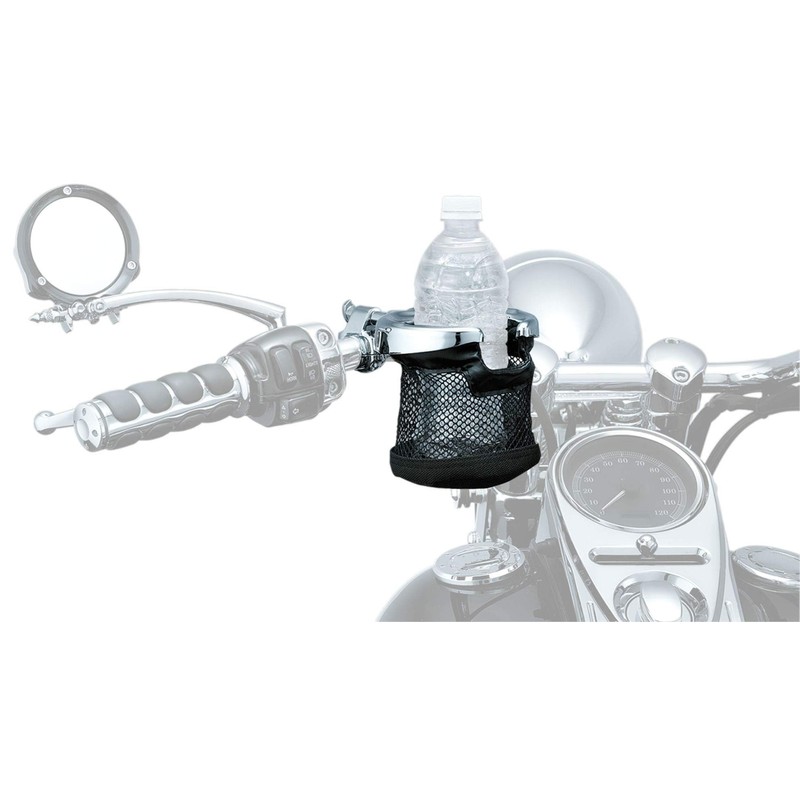 Kuryakyn 1422 Motorcycle Handlebar Accessory: Drink/Cup Holder with Mesh Basket,