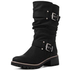 GLOBALWIN Women's Mid Calf Dress Boots Biker Motorcycle Riding Boots Women For Women Black Size 9.5M