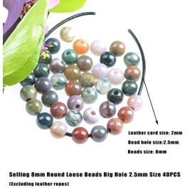 AD Beads Natural Gemstone 8mm Round Loose Beads Big Hole 2.5mm Sized 40pcs (Indian Agate)