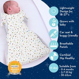 PurFlo Swaddle to Sleep Bag | Lightweight 0.5 tog Summer Infant Swaddle | 0-4 Months | Breathable Newborn Baby Sleeping Bag | Grows With Your Baby | Swaddle Arms In or Out | Hip Healthy | Scandi Spot