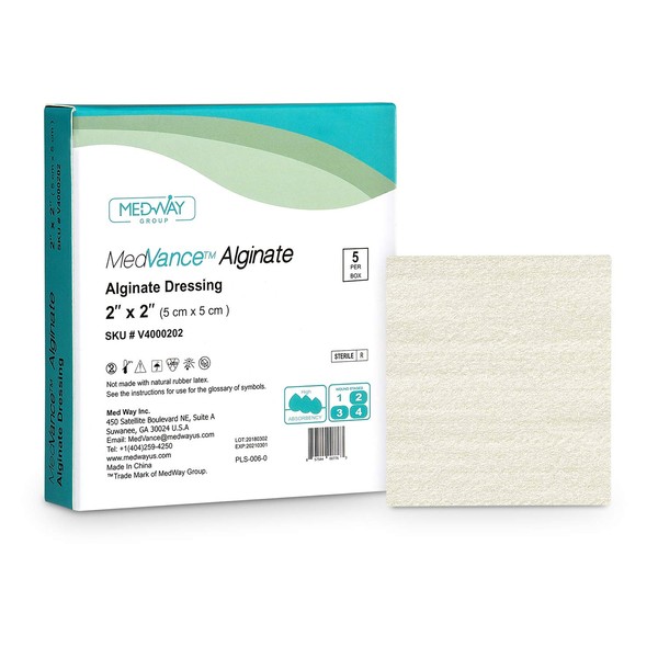 MedVance TM Alginate – Calcium Alginate Dressing 2"x2", Box of 5 dressings