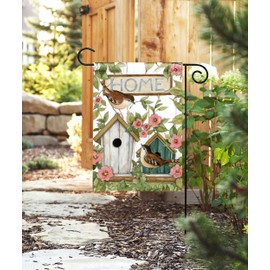 Studio M Home Classic Birdhouses Summer Flowers 18 x 12 Inches, Double Sided Design, Weather & UV/Fade Resistant Polyester, Outdoor Flag Decoration for Garden, Yard, Porch