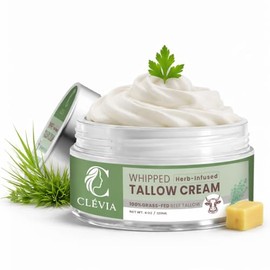 100% Grass-Fed Whipped Tallow Cream - 4 OZ Anti-Wrinkle Face and Body Balm with Jojoba Oil - Non-Comedogenic Deep Hydration for Dry, Sensitive and Irritated Skin - Herb-Infused