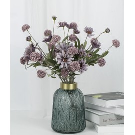 IPOPU Faux Flowers 8PCS Purple Artificial Daisies Combo Faux Kiku Flower Chrysanthemum Silk Flower with Fake Daisies for Home Table Bridal Shower Party Decorations (Purple)