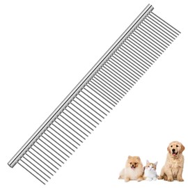 BRILLIRARE Dog Grooming Comb Pet, Stainless Steel Cat Combs with Rounded Teeth, Professional Metal Tear Stain Remover, Dematting Tool for Small, Medium & Large Pets-7.5in