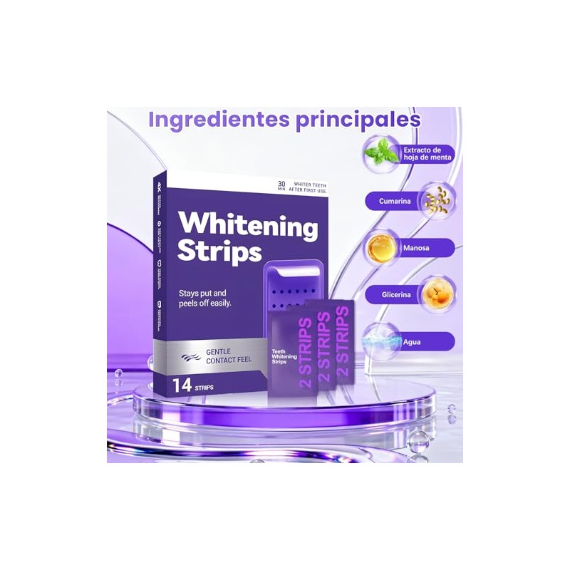 LUSCOR Purple Teeth Whitening Strips, 7Pares-14 Tira Tiras Blanqueadoras De