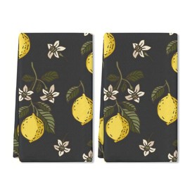 LERJIMUX 2 Pcs Kitchen Towels Lemons Kitchen Dish Towels Kitchen Dish Cloths Fast Drying Kitchen Rug Kitchen Decor for Home Cleaning Cooking Baking, 16 x 24 Inch