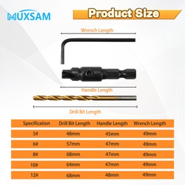 MUXSAM 1/4 inch Hex Shank Countersink Drill Bit Power Tools Accessories for Plastic Metal Woodworking Tool by Power Drill 5Pcs/Set #5#6#8#10#12 (Gold)