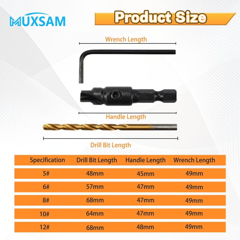 MUXSAM 1/4 inch Hex Shank Countersink Drill Bit Power Tools