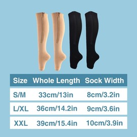 AIMALL Zip Compression Socks with Zipper, Open Toe Knee-High Leg Support Stockings for Swelling Relief, Varicose Veins, Travel & Sports, Unisex Design