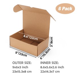 Serwrsw 9x6x3 Shipping Boxes Set of 6, Small Cardboard Boxes with Arch Opening, Brown Mailing Boxes for Small Business