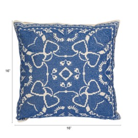 Creative Co-Op, Blue Cotton Pillow with Embroidered Design and Chambray Back, Natural