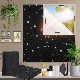 YUZAII Black Out Blinds Stick On, No Drill, 300 x 145 cm Portable Black Out Blinds for Bedroom, Velcro Suction, Blackout Blind for Windows. (star)