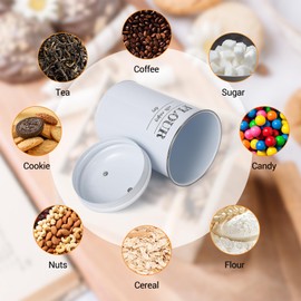 Kitchen Canisters for Countertop Set of 3, Airtight Food Storage Containers with Lids, 3-Piece Rustic Farmhouse Flour Tea Sugar Storage Container for Kitchen Decor, White