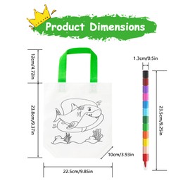 JurciCat Pack of 12 Fabric Bags for Painting for Children and 12 Pieces Stackable Wax Crayons (12 Colours in 1) for Party Bags Children's Birthday Party Favours Craft Set Children's Birthday Party