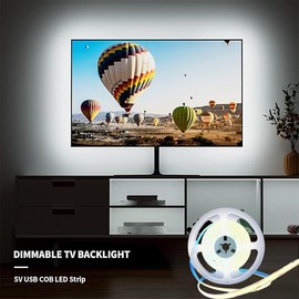 ZSLAIFU A 5V USB LED Light Strip, COB LED Strip Lights, White 5V LED Lights, Small LED Strip Light, TV Lights for TV Under Cabinet Kitchen Living Room Shelving or Displays (White, 3.28ft)