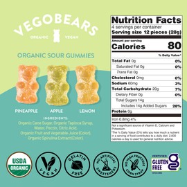 Vegobears Organic Sour Gummy Bears, 4 Oz