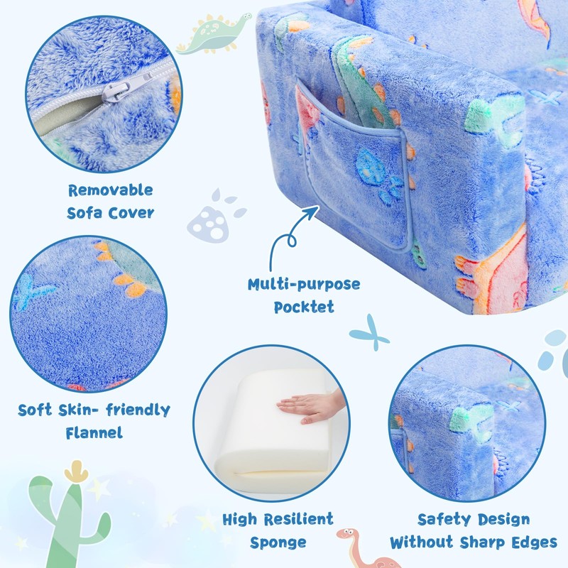 Toddler Chair Comfy,Toddler Couch,Extra Wider Seating,Glow in The Dark 2-in-1
