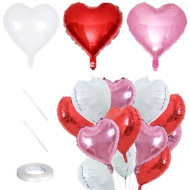 15 Pcs Heart Shape Balloons Set 18 Inch Red Hot Pink Mylar Balloons for Valentines Day Golden Wedding Brithday Party Anniversary