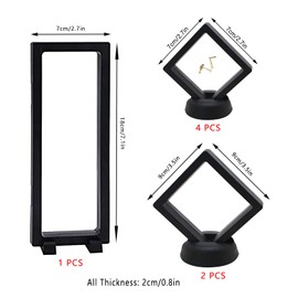 Floating Frame for Coins, 7 Pieces 3D Floating Frame, Coin Stand, Black, 3D Object Frame, Coin Stand with Stand, Floating Display Case for Coins, Jewellery, Medals, Gemstones