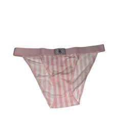 Victoria's Secret Rhinestone Logo Cotton Shine Patch Tanga Panty Color Pink Stripes New (US, Alpha, Large, Regular, Regular, Pink Stripes)