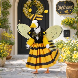 EKOREST Summer Porch Goose Outfits for 23 Inch Lawn Statue, Funny Bee Costume for Plastic/Cement Statue, Seasonal Sculpture Clothes for Halloween Party Decoration
