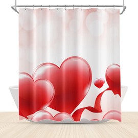 Happy Valentines Day Shower Curtain Cute Red Love Heart on Pink Bathroom Decor Polyester Fabric Waterproof with Hooks 72 x 72 Inch