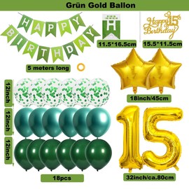 SNOWZAN Decoration for 15th Birthday Girls Boys Green Gold 15th Birthday Decoration Girls Boys 15th Birthday Decorations 15th Birthday Girl Decoration with Happy Birthday Banner for Birthday 15 Boys