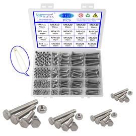 Rshuhx M3 M4 M5 M6 Nuts and Bolts Outer Corner Hexagonal Screw 304 Stainless Steel Hex Bolt Assortment Kit with Storage Box for DIY Industry Mechanical
