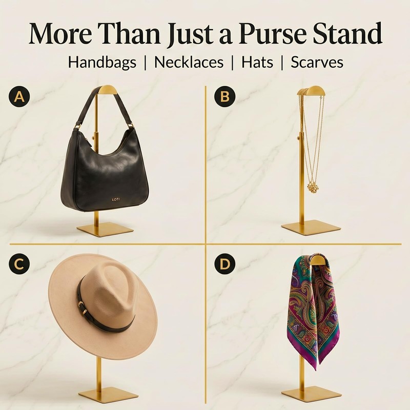 3 Pack Gold Purse Stand, Adjustable Handbag Display Stand with