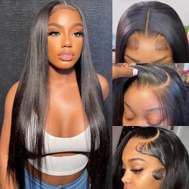 28 Inch Straight HD Lace Frontal Wigs for Black Women Human Hair Glueless 13x4 HD Lace Front Wigs 150% Density Pre Plucked HD Transparent 13x4 Straight Lace Front Wigs Human Hair With Baby Hair