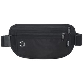 Slim RFID Blocking Money Belt for Travel - Anti-Theft Hidden Passport Holder Waist Wallet with Secure Pouch for Cash, Credit Cards & Phone Safe (Black)