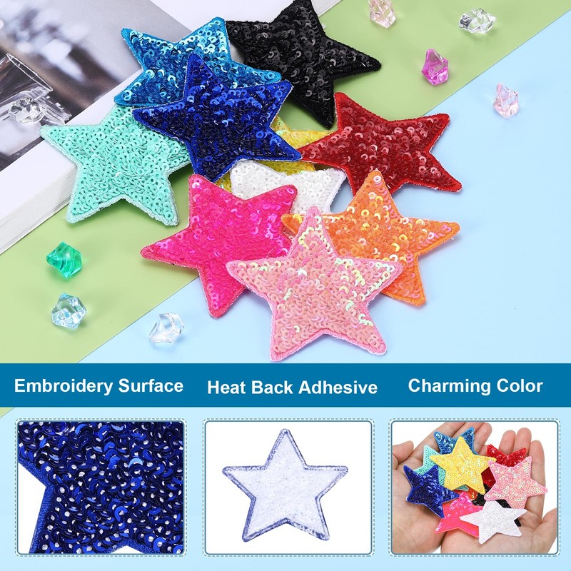MECCANIXITY 20 Pcs Sequin Star Iron on Patches, 2.6 x