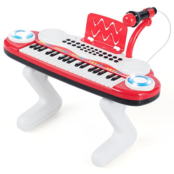 DREAMADE Children's Digital Piano with 37 Keys, Electronic Keyboard for Children with Microphone, Recording and Reading Function, Lighting Effects & Abundant Accessories (Red)