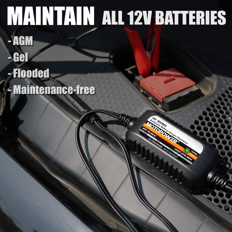 MOTOPOWER MP00205C 12V 800mA Automatic Battery Charger, Battery Maintainer, Trickle
