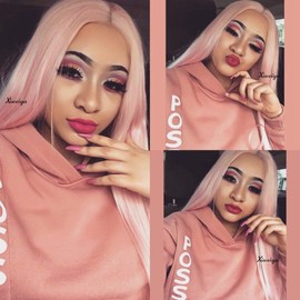 Xiweiya Pink Hair Straight Wig Long Women Lace Front Wigs Heat Resistant Synthetic Wig Mermaid Glueless Cosplay Wigs Natural Looking High Density