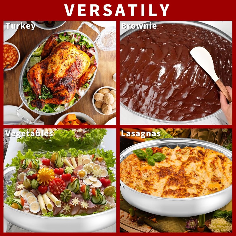 Roasting Pan With Rack and Lid,22INCH Oval Stainless Steel Turkey