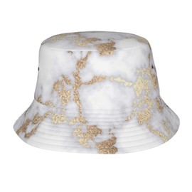 GYLILI modern chic white gold foil marble Bucket Hat for Women and Men Packable Travel Summer Sun Beach Golf Fishing Cap - Fashion Fun Outdoor Fisherman Boonie Hat