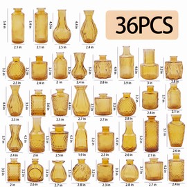 36Pcs Glass Bud Vases Set, Small Flower Vintage Vases for Centerpieces, Mini Vase in Bulk for Rustic Wedding, Party, Birthday Party, Festival Table Decorations and Home Decor, Amber