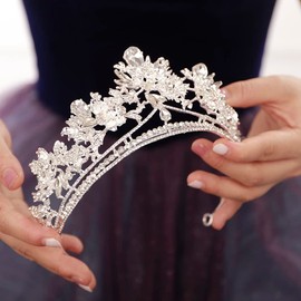 JWICOS Wedding Tiara for Women and Girls Pageant Tiara Headband Flower Girls Crystal Bridal Crown Princess Tiara Headband Rhinestone Bridal Crown for Brides