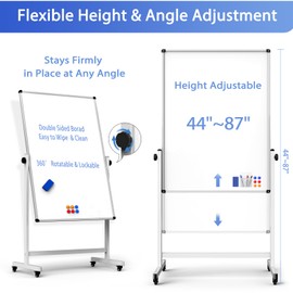 Rolling Whiteboard on Wheels, Double-Sided Magnetic Dry Erase Board with Stand, Mobile White Board for Office, Classroom, Home (32" x 48")