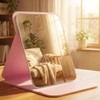 FINDCOZZIE Pink Folding Travel Mirror, 6x4 inches PU Portable Adjustable